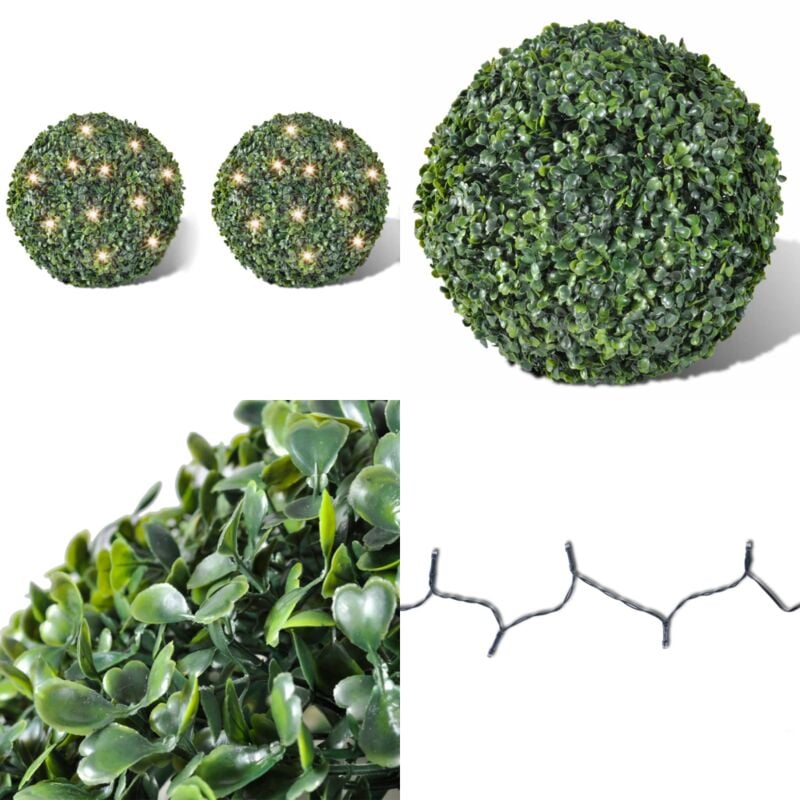 Buchskugel ø 35cm Kunstbaum Buchsbaumkugel+2xSolar - Weihnachtsdeko - Buchsbaum Kugel - Solarleuchte - Outdoor Beleuchtung - Indoor Beleuchtung