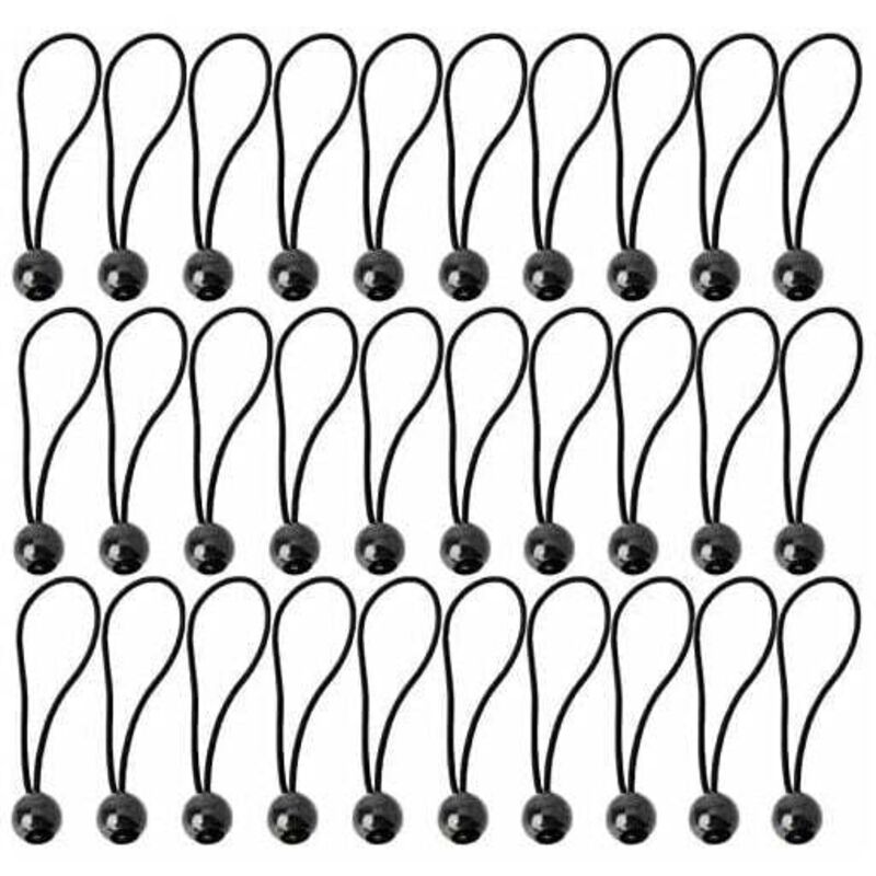 Bungee-Seile, Gummibänder mit elastischen Bällen für Zelte, Banner, Flaggen, Camping, Pavillons (schwarz), 30 Stück