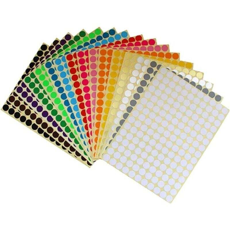 KZQ - Bunte selbstklebende Etiketten, 10 mm runde Aufkleber, 16 Farben, verschiedene runde Aufkleber, süße Aufkleber, Kalender, Bürogebrauch