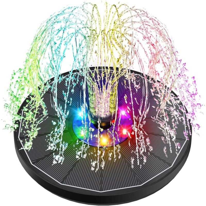 Bunter LED-Solarbrunnen, 3,5 W schwimmende Solar-Teichpumpe für den Außenbereich, 2200-mAh-Akku, 2025-Glas-Solarbrunnen mit 6 Düsen für Vogelbad,