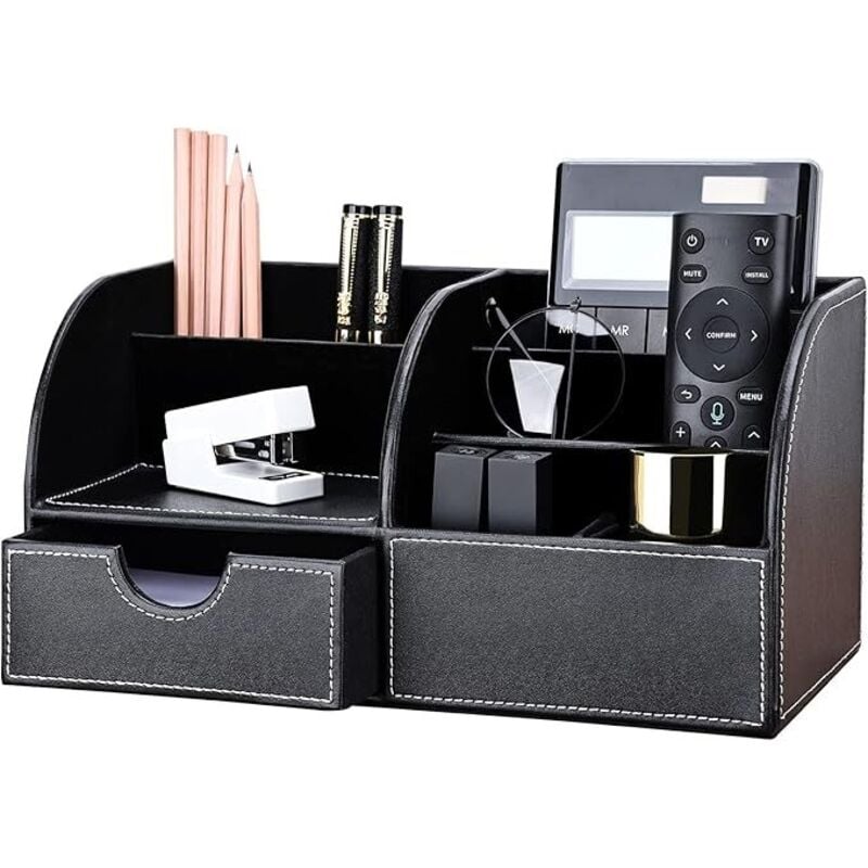 Büro Schreibtisch Organizer Ordnungssystem Tisch Organizer PU Leder Stiftehalter Stiftebox Stifteköcher Multifunktionale Bürobedarf schwarze