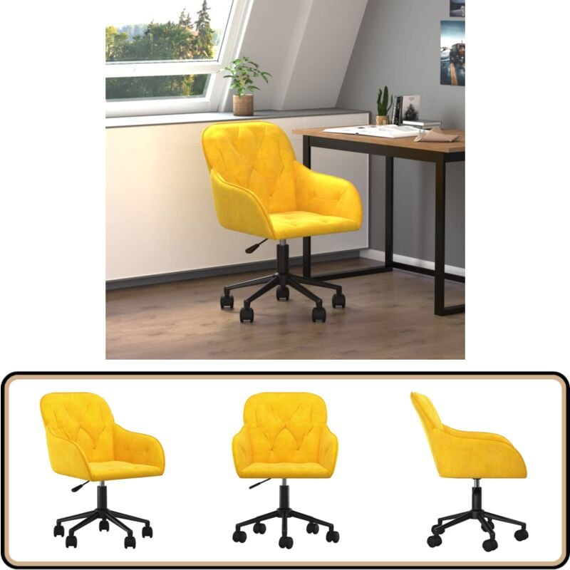 Bürostuhl Drehbar Gelb Samt - Bürostuhl - Drehstuhl - Samtstuhl - Gelber Stuhl - Arbeitsplatzstuhl