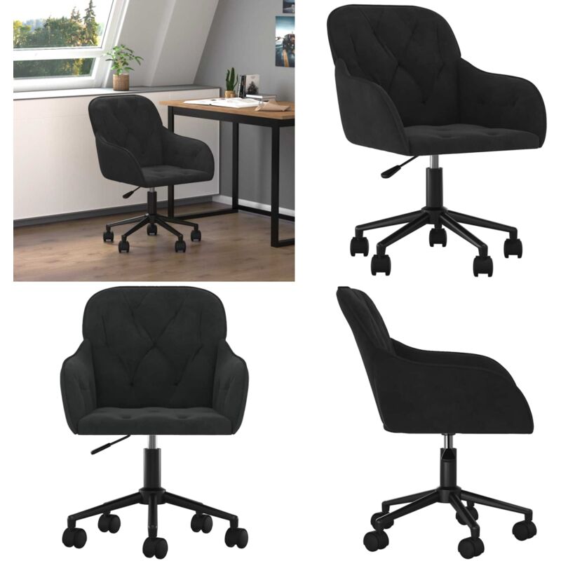 Vidaxl - Bürostuhl Drehbar Schwarz Samt - Bürostuhl - Drehstuhl - Samtstuhl - Schwarzer Stuhl - Ergonomischer Stuhl - Home & Living