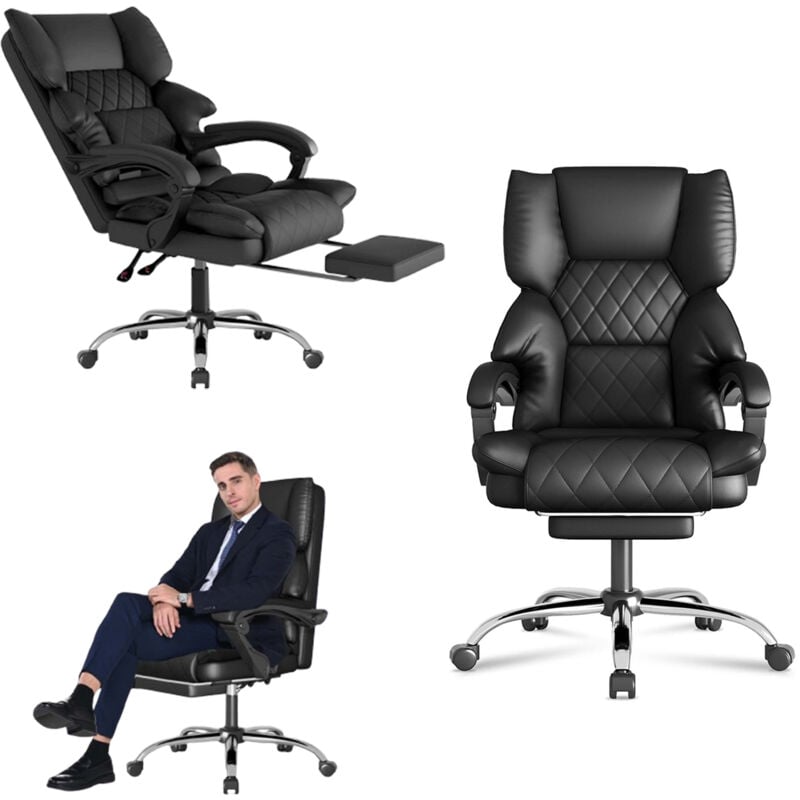 Bürostuhl Ergonomisch, Bigzzia Schreibtischstuhl Chefsessel, Bürostuhl 200kg mit Fußstütze, PC Stuhl, Schwarz