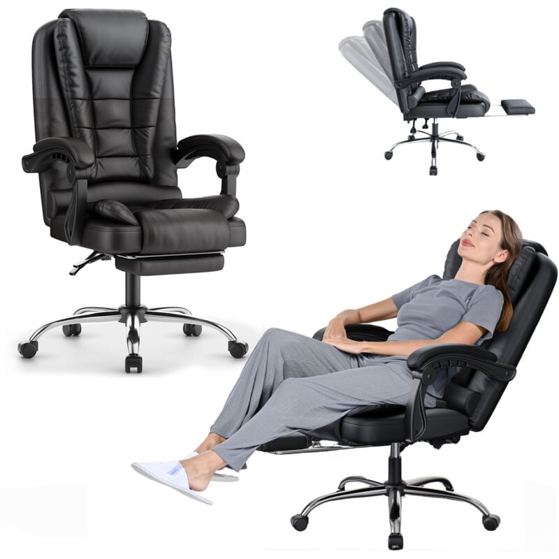 Bigzzia - Bürostuhl Ergonomischer Bürostuhl bis 130kg - mit Verstellbarer hoher Rückenlehne und einziehbarer Fußstütze - Computerstuhl