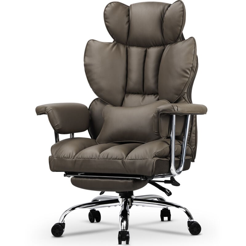 Bigzzia - Bürostuhl mit fußstütze Chefsessel mit Lendenwirbelstütze und hoher Rückenlehne, Ergonomischer bürostuhl mit Kippfunktion, Braun