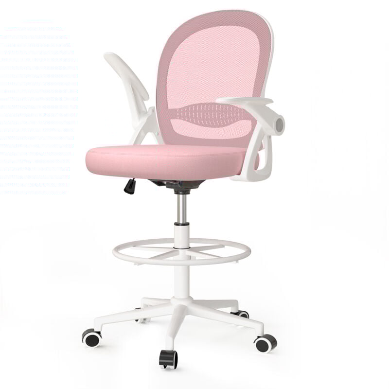 Naspaluro - Bürostuhl mit Fußstützenring Bürostuhl Ergonomisch mit Lendenwirbelstütze, Schreibtischstuhl mit klappbare Armlehnen, Höhenverstellbarer,