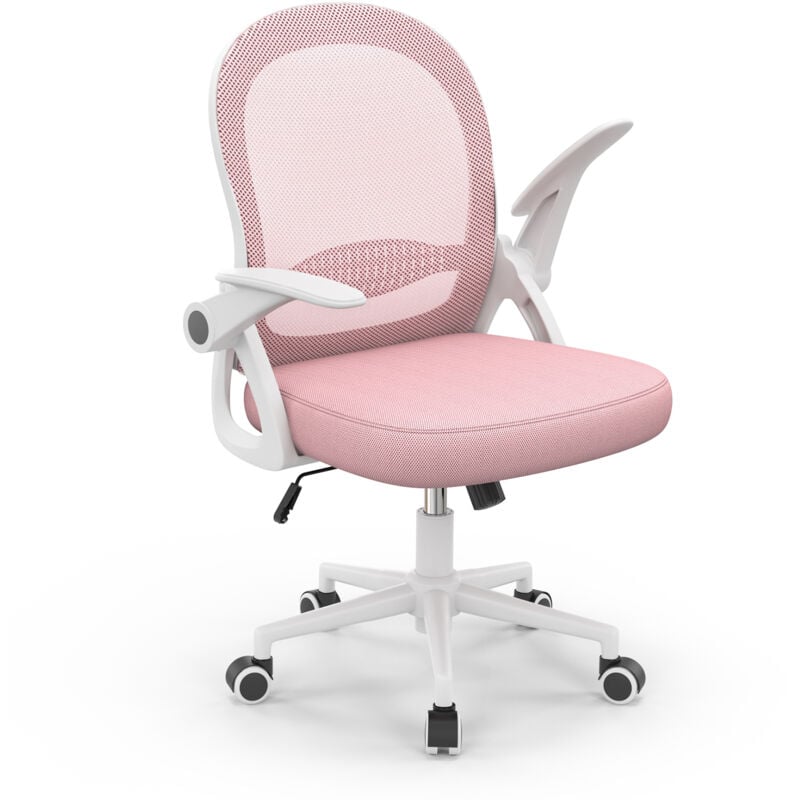 Wowttrelax - Bürostuhl für Teenager – – Bürostuhl mit hochklappbarer Armlehne, Lordosenstütze – Sitzhöhe 43 bis 53 cm – Rosa