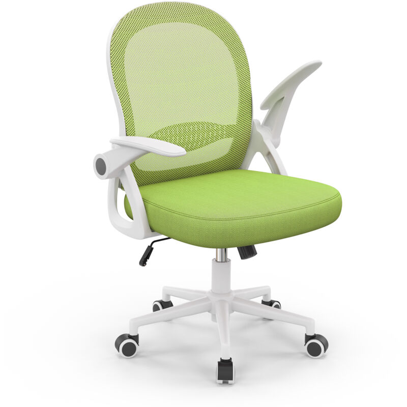 Wowttrelax - Bürostuhl für Teenager – – Bürostuhl mit hochklappbarer Armlehne, Lordosenstütze – Sitzhöhe 43 bis 53 cm – Grün
