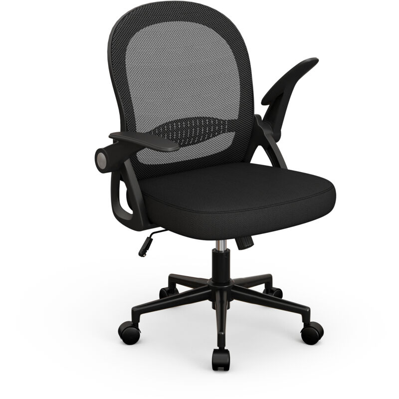 Bürostuhl für Teenager – WOWTTRELAX – Bürostuhl mit hochklappbarer Armlehne, Lordosenstütze – Sitzhöhe 43 bis 53 cm – Schwarz