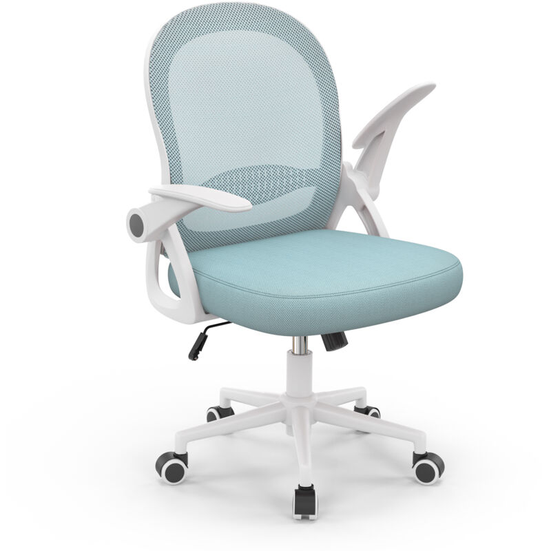 Wowttrelax - Bürostuhl für Teenager – – Bürostuhl mit hochklappbarer Armlehne, Lordosenstütze – Sitzhöhe 43 bis 53 cm – Blau