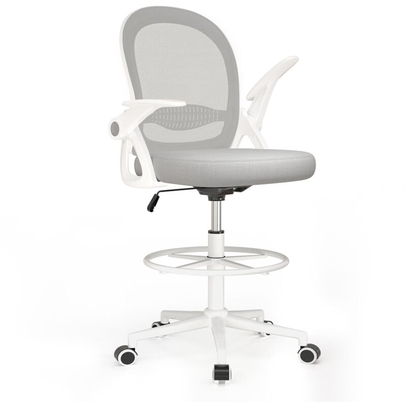 Wowttrelax - Bürostuhl mit hoher Sitzfläche – Bürostuhl – 103–123 h cm – 360° drehbar – Atmungsaktives Netzgewebe – Grau