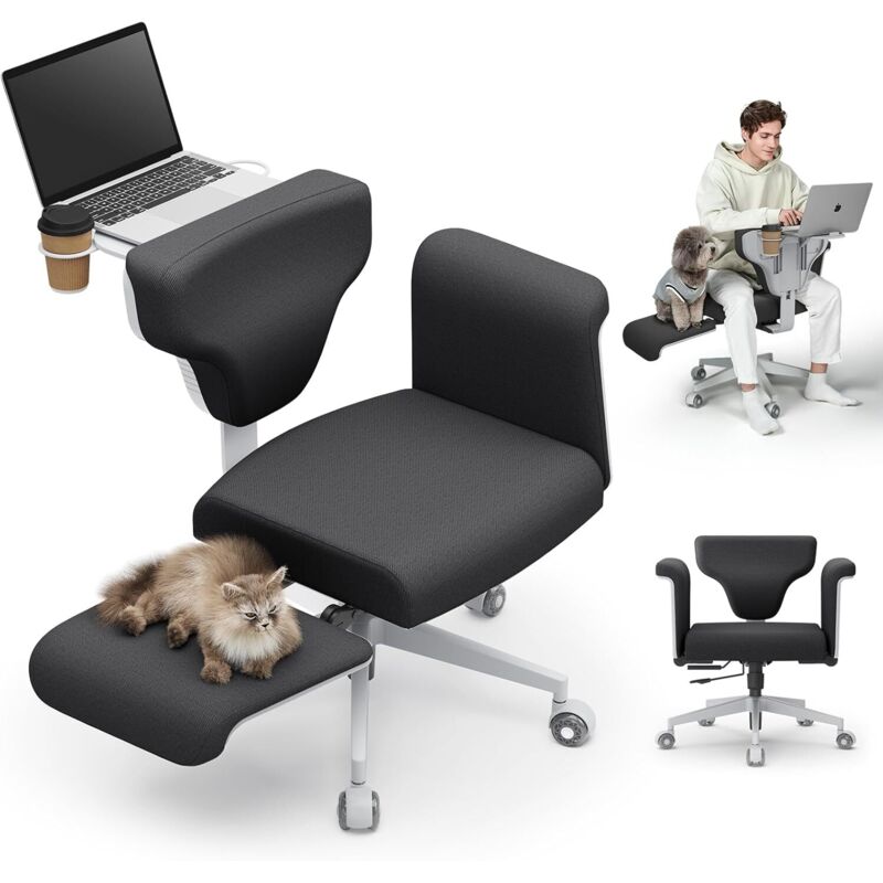 Bürostuhl mit Rollen und Armlehnen, Bürostuhl mit integriertem Tablett, höhenverstellbarer Schreibtisch, mobiles Arbeitsstation – ideal fürs
