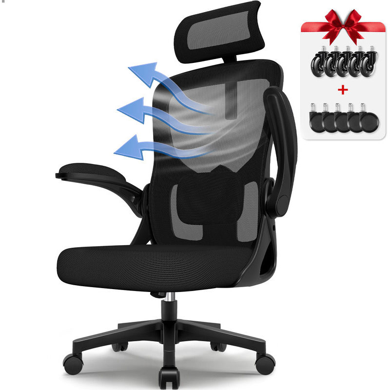 Bürostuhl, Schreibtischstuhl mit Kopfstütze und Weiche Lordosenstütze, Bürostuhl ergonomisch mit Wippfunktion bis 130°,Drehstuhl mit klappbaren
