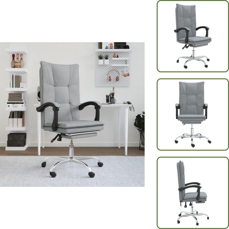 Bürostuhl mit Liegefunktion Hellgrau Stoff - Bürostuhl - Schreibtischstuhl - Ergonomischer Stuhl - Höhenverstellbar - Drehbarer Stuhl