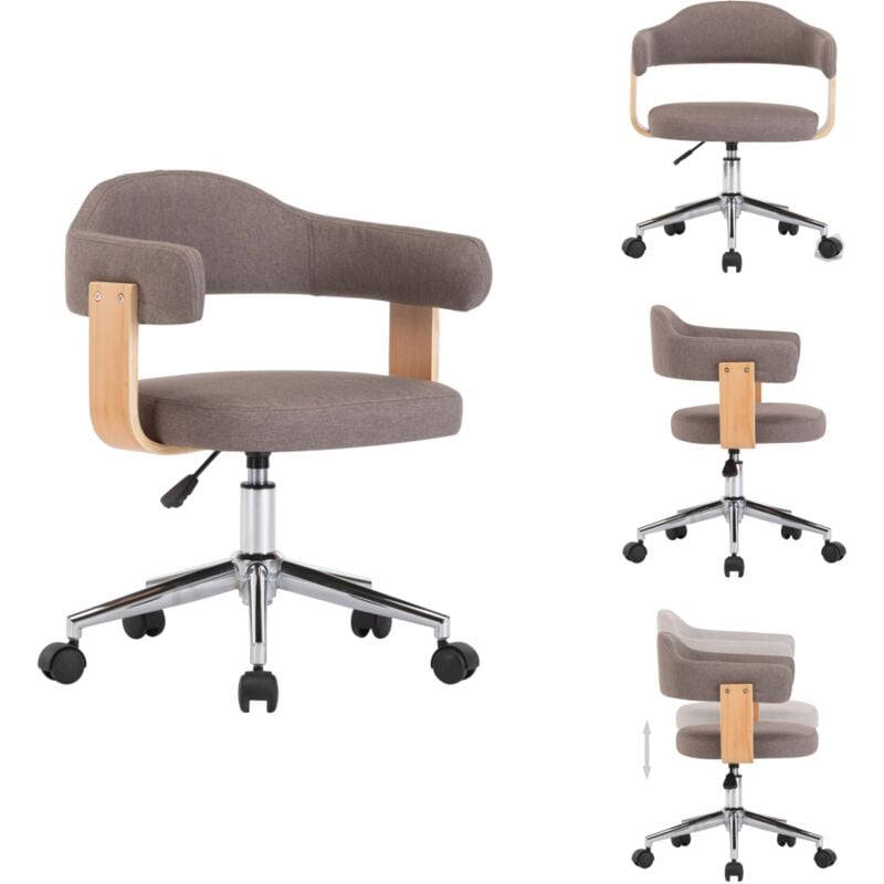 Drehbarer Bürostuhl Taupe Bugholz und Stoff - Drehvernierstuhl - Bürostuhl - Schreibtischstuhl - Ergonomischer Stuhl - Höhenverstellbarer Stuhl