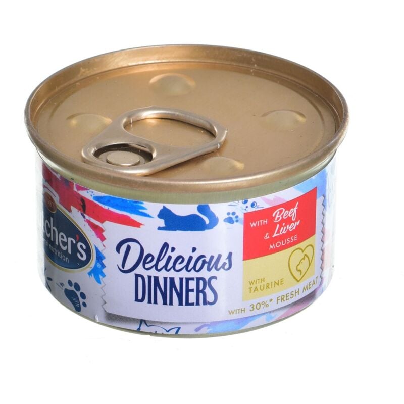 Butcher's Delicious Dinners, Katzenfutter, mit Rind und Leber, Mousse 85g