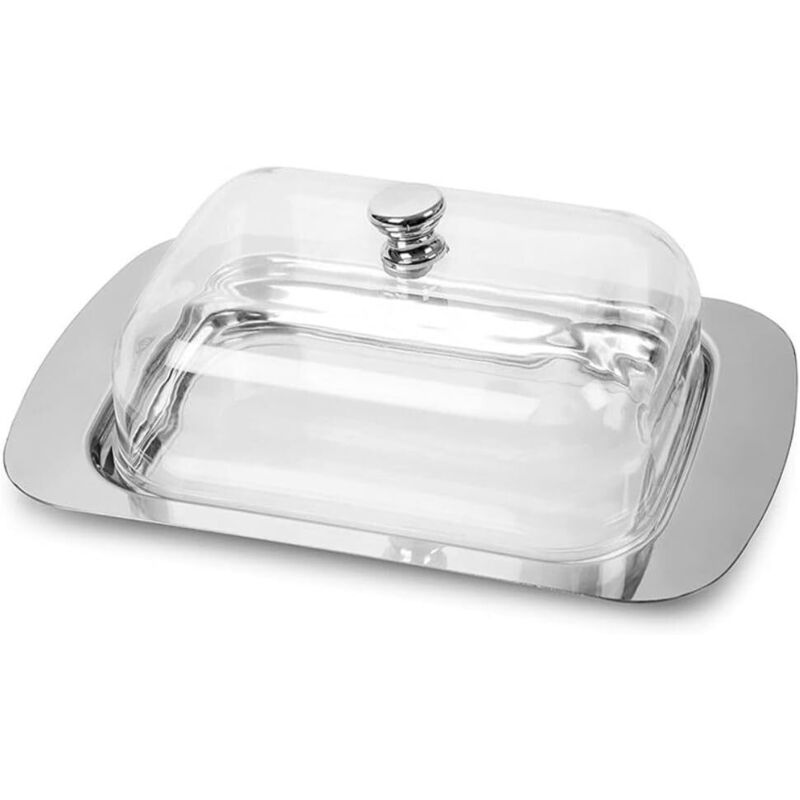 Butterdose aus Edelstahl mit Deckel, stabiler Käse-/Butterbehälter, kleiner Butterbehälter, Käseregal, Butterdose (mit Kunststoffdeckel)
