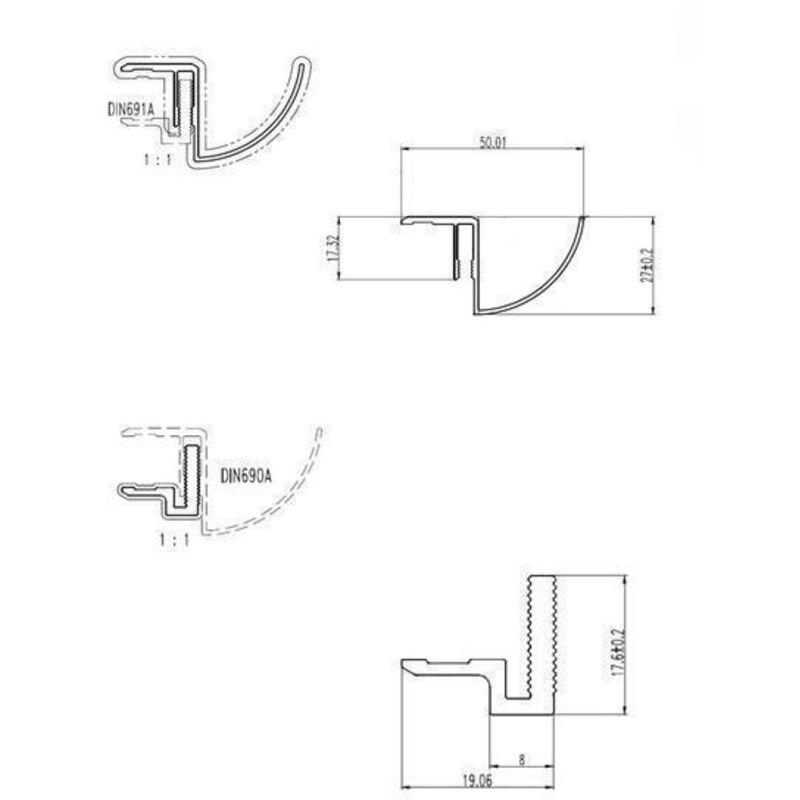 Buylando - Regenrinne für Vordach 250cm Silber 10,8-17,5mm