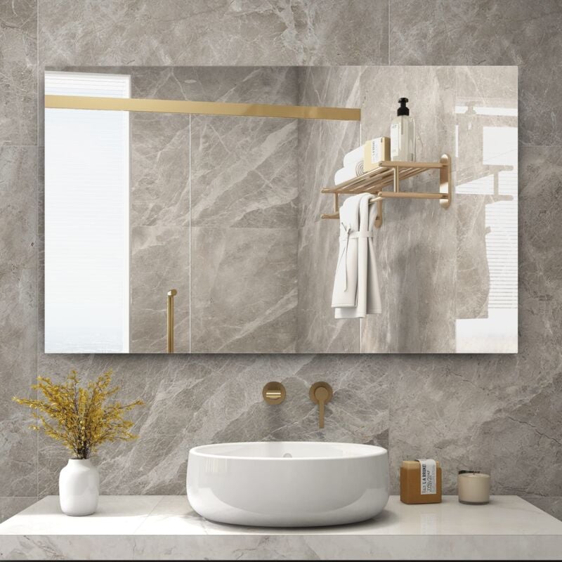 Byecold Infrarotheizung Spiegel 580W Wandmontage (100x60cm), Spiegelheizung Elektrisch Infrarot, Badspiegel Elektroheizung, Badezimmerspiegel