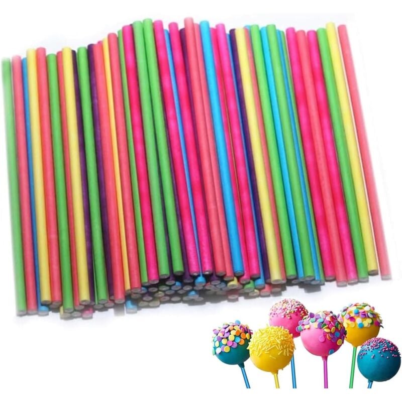 Cake Pop Stiele 100 Stück 100 x 3.5mm Lollipop Sticks Farbe Bastelstäbe Rattanstäbchen für Süßigkeiten Gebäcke Kekse Bonbons