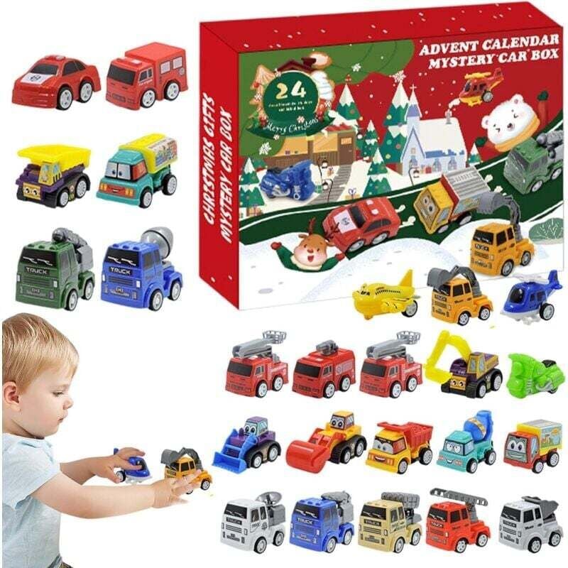 Adventskalender für Jungen – Countdown-Kalender für Kinder – 24-Tage-Countdown-Kalender – Geschenkset mit 24 Mini-Ziehfahrzeugen