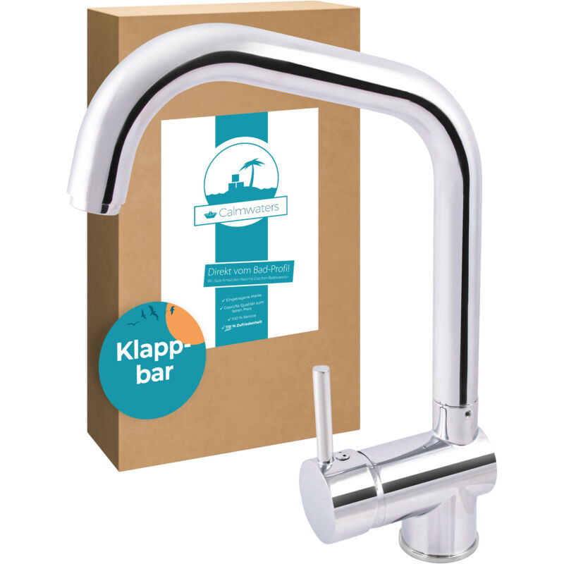 Calmwaters Wasserhahn Küche, Vorfenster Küchenarmatur klappbar, Hochdruck Armatur Küche für Unterfenstermontage, Einhebel Amatur Küchenspüle 360°