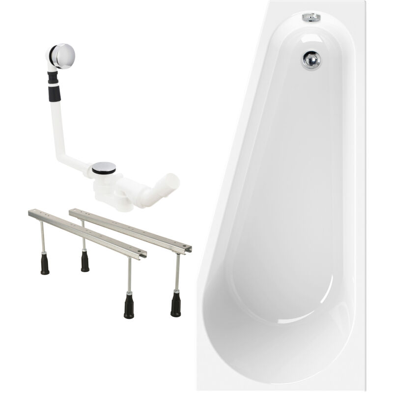Calmwaters® Raumsparende Eckbadewanne 160x70 cm Essential Small, Made in EU, 3in1 Acryl-Badewanne mit Wannenfüßen & Ablaufgarnitur, platzsparende