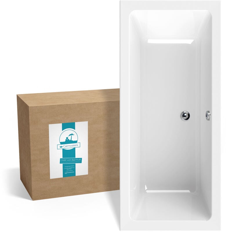 Calmwaters® Rechteck-Badewanne 170x75 cm, Acrylwanne Modern Select, Duo-Badewanne für zwei Personen, ergonomische Körperformbadewanne, Maße 170 x 75