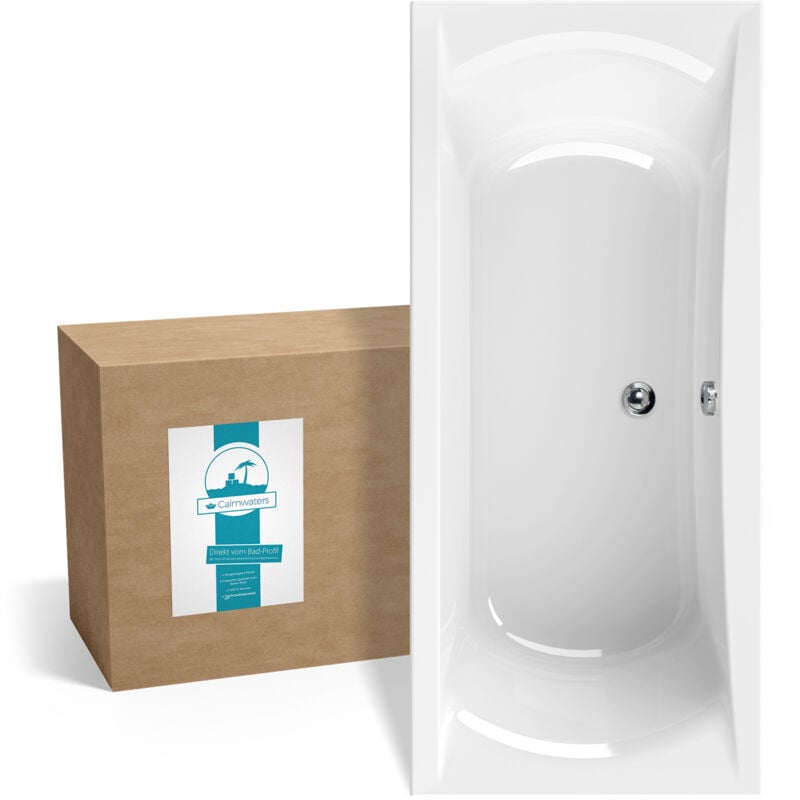 Calmwaters® Rechteck-Badewanne 180x80 cm, Acrylwanne Modern Curved, Duo-Badewanne für zwei Personen, ergonomische Körperformbadewanne, Maße 180 x 80
