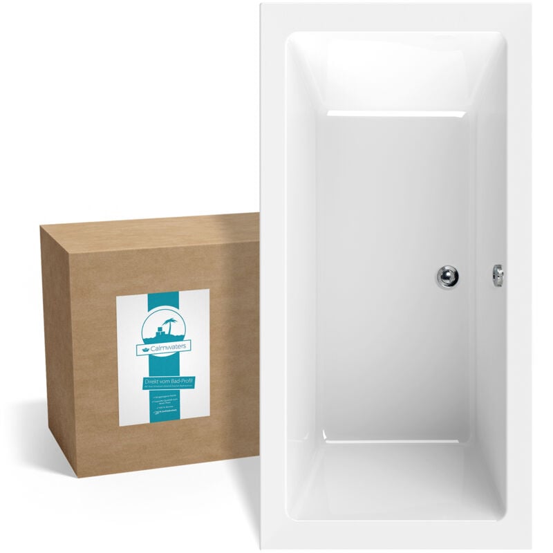 Calmwaters® Rechteck-Badewanne 190x90 cm, Acrylwanne Modern Square 2, Duo-Badewanne für zwei Personen, ergonomische Körperformbadewanne, Maße 190 x
