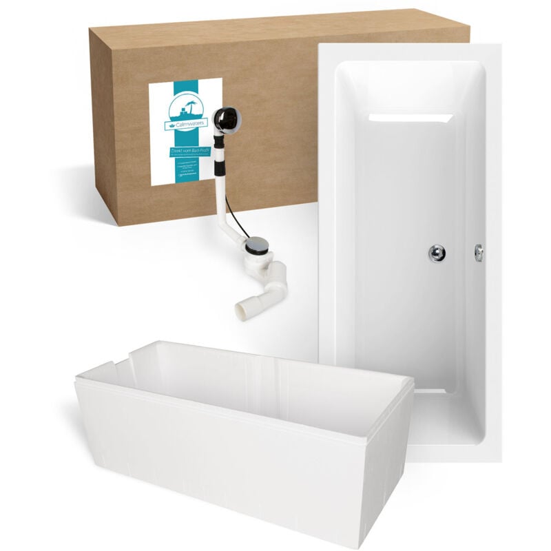 Calmwaters® Badewanne Komplettset 170x75 cm Modern Select, Acryl-Badewanne mit Wannenträger und Excenter-Ablaufgarnitur, Körperformbadewanne für