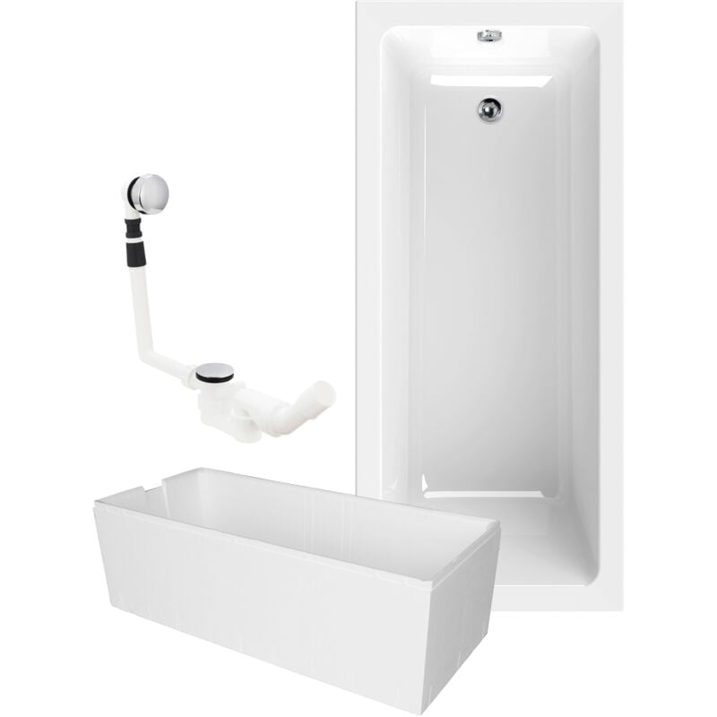 Calmwaters® Rechteck Badewanne Komplettset 170x75 cm mit Wannenträger & Ablaufgarnitur, Körperformwanne, Set Acryl-Badewanne komplett,
