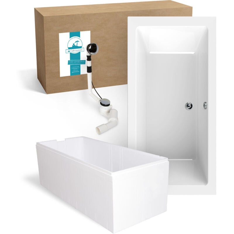 Calmwaters® Acryl Premium Badewanne Komplettset 190x90 cm - Made in EU - mit Wannenträger & Ablaufgarnitur - Duo-Badewanne 2 Personen