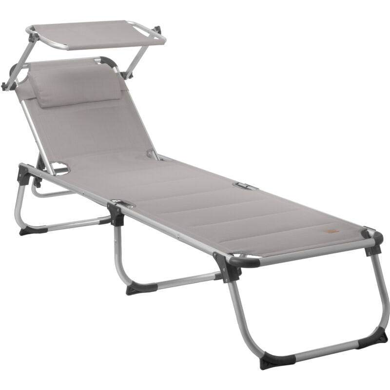 Campfeuer - Sonnenliege mit Dach, Grau, Alu Campingliege, Gartenliege mit Sonnendach