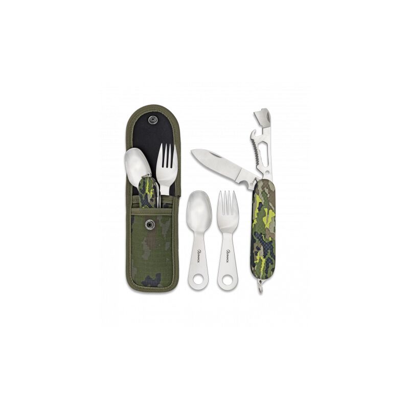 Martinez Albainox - Camping-Besteck-Set Multicam Verde Albainox, bestehend aus Messer, Gabel und Löffel