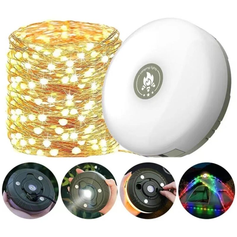 Camping-Lichterkette, 2000mAh, bis zu 12 Stunden Dauer, 4-in-1 tragbare wiederaufladbare Außen-Lichterkette für Camping, Straße, Wandern, Dekoration,