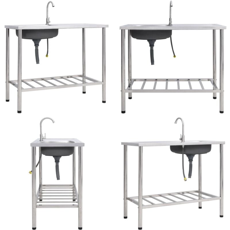 Camping-Spüle mit Wasserhahn Edelstahl - Camping Waschbecken - Camping Spülbecken - Home & Living - Silber