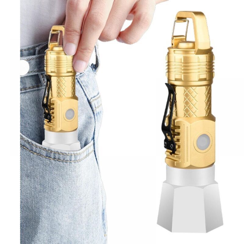 Camping-Taschenlampe, wasserdichte tragbare Taschenlampe – kleine Taschenlampe mit Haken, verstellbare tragbare USB-Taschenlampe