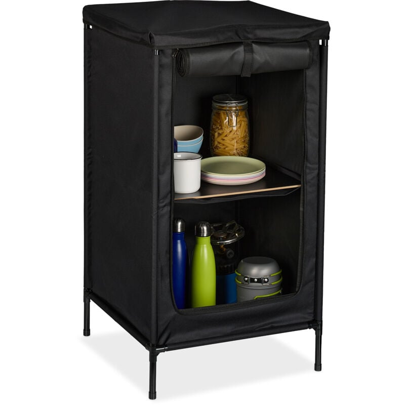 Campingschrank mit 2 Ablagen, hbt: 87x47,5x47,5 cm, Campingregal mit Tischaufsatz, Stauraum im Vorzelt, grau - Relaxdays