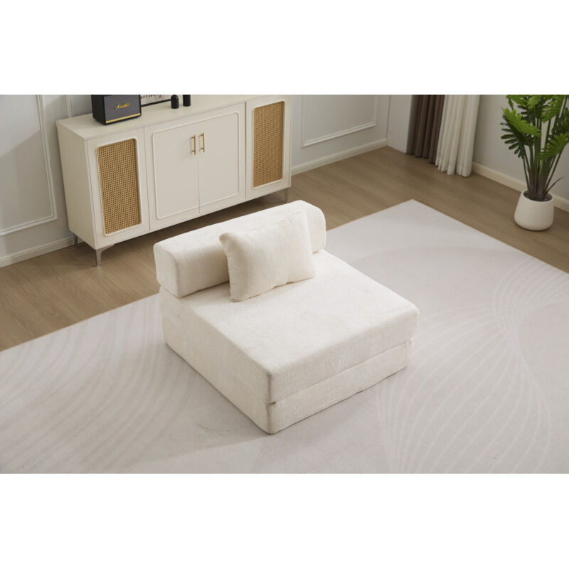 Ausziehbares 1-Sitzer-Schlafsofa, ausziehbares Bodensofa, Klappsofa, 1-Sitzer-Schlafsofa mit Memory-Schaum-Matratze und Kissen, Klappmatratze, weißes