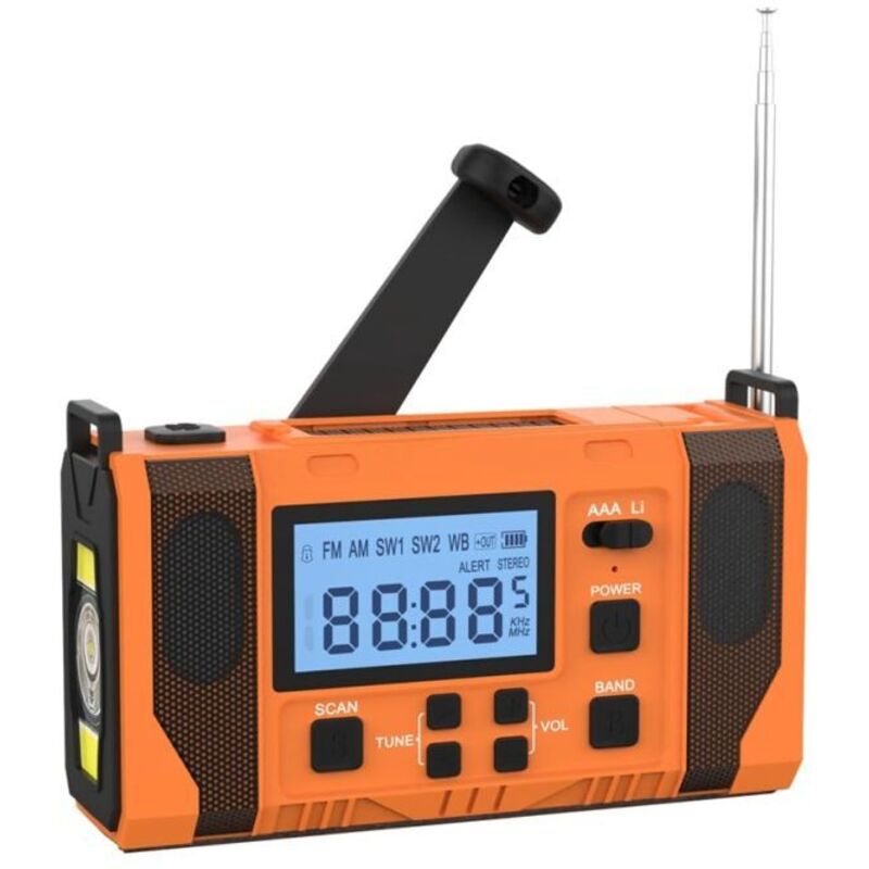 Caricabatterie solare multifunzionale a manovella per cellulare, radio di emergenza, illuminazione di emergenza, radio per la prevenzione dei disastri