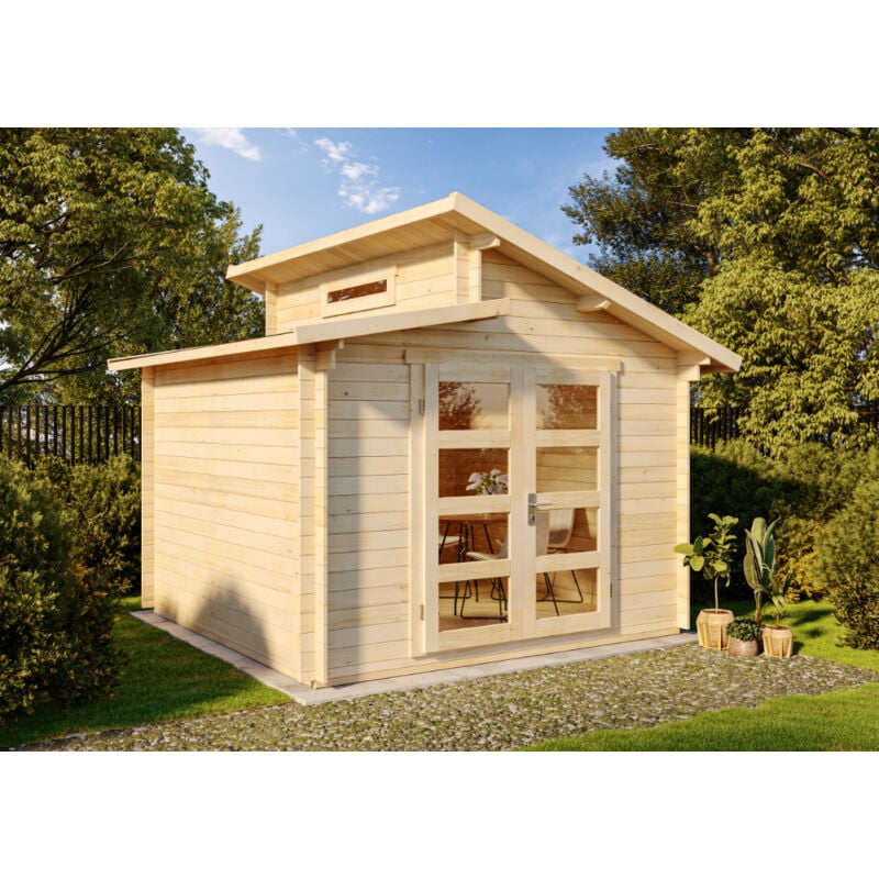 Alpholz Gartenhaus Aktiva Gartenhaus aus Holz, Holzhaus mit 28 mm Wandstärke, Blockbohlenhaus mit Montagematerial