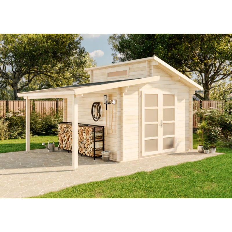 Alpholz Gartenhaus Aktiva mit Schleppdach Gartenhaus aus Holz, Holzhaus mit 28 mm Wandstärke inklusive Schleppdach, Blockbohlenhaus mit