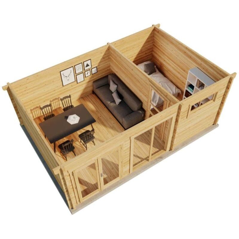 Alpholz Gartenhaus Atrium-E Gartenhaus aus Holz, Holzhaus mit 70 mm Wandstärke, Blockbohlenhaus mit Montagematerial