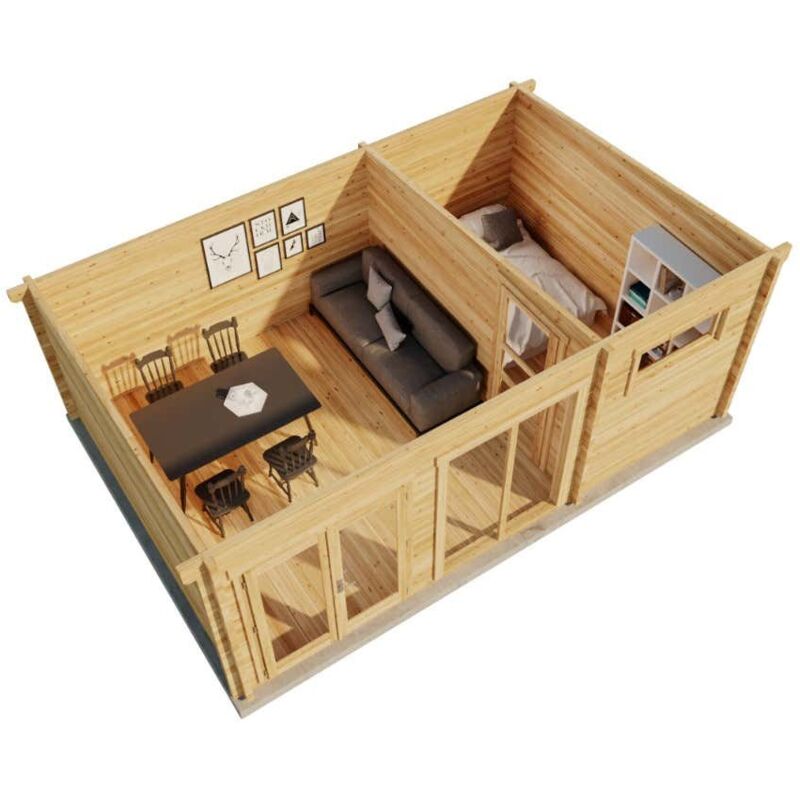 Alpholz Gartenhaus Atrium-E Gartenhaus aus Holz in Pinie, Holzhaus mit 70 mm Wandstärke, Blockbohlenhaus mit Montagematerial