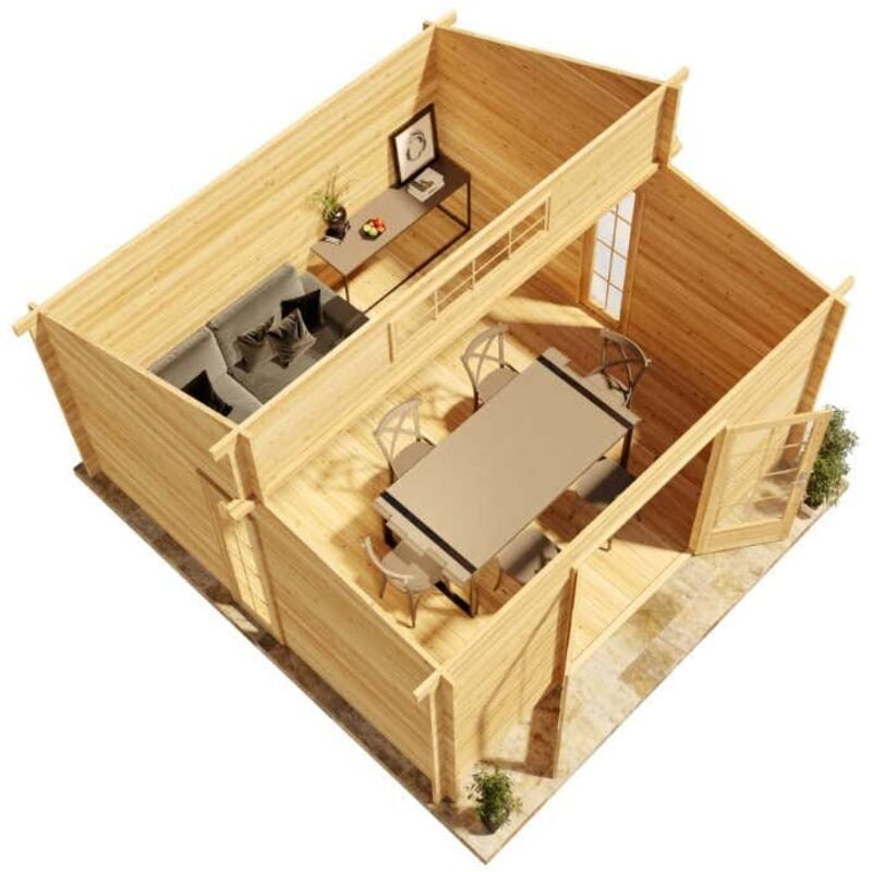 Alpholz Gartenhaus Lausitz ISO Gartenhaus aus Holz in Grau, Holzhaus mit 40 mm Wandstärke, Blockbohlenhaus mit Montagematerial