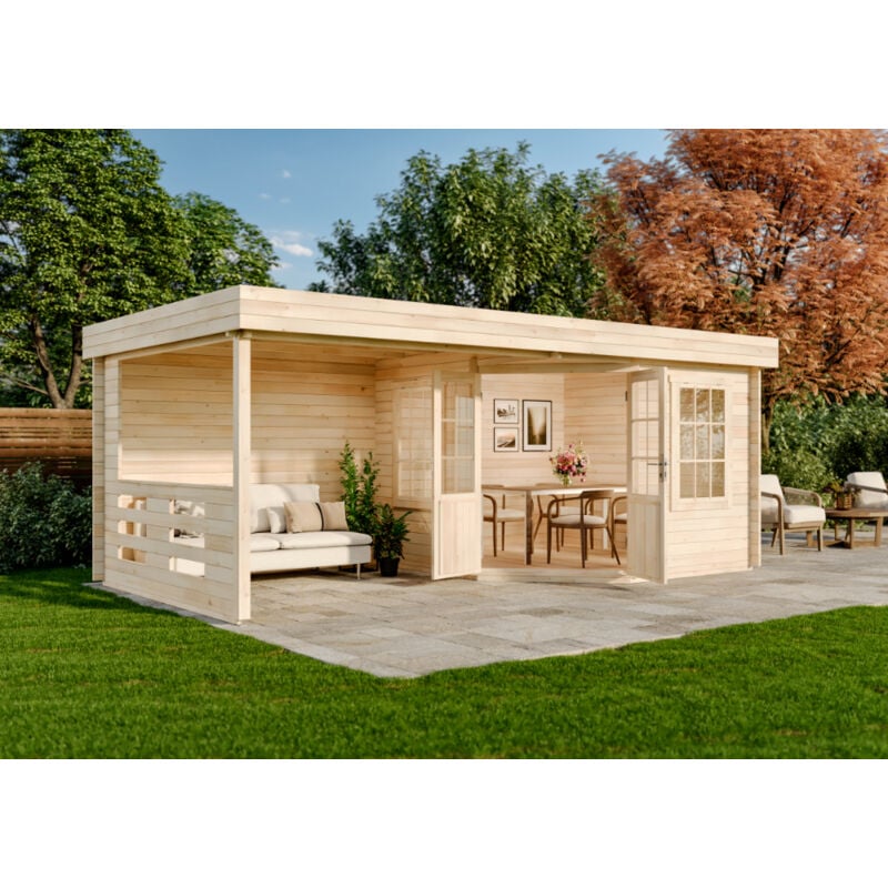 Alpholz Gartenhaus Modell Hanna-40 Gartenhaus aus Holz, Holzhaus mit 40 mm Wandstärke inklusive Terrasse, Blockbohlenhaus mit Montagematerial