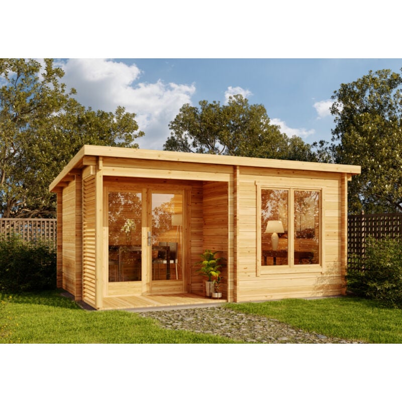 Alpholz Gartenhaus Modell Orkus-44 Petite Gartenhaus aus Holz, Holzhaus mit 44 mm Wandstärke inklusive Terrasse, Blockbohlenhaus mit Montagematerial