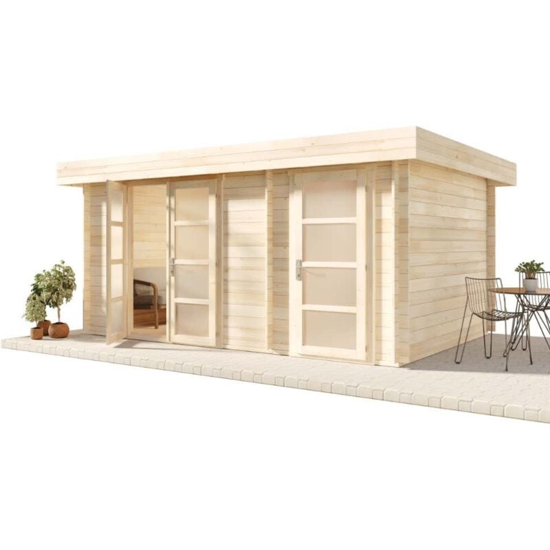 Alpholz Gartenhaus Modern-E Gartenhaus aus Holz, Holzhaus mit 44 mm Wandstärke, Blockbohlenhaus mit Montagematerial
